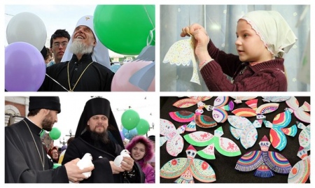 Благовещение в Хабаровске: люди, голуби и воздушные шары