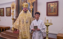 Митрополит Владимир совершил за Божественной литургией диаконскую хиротонию студента Хабаровской семинарии из Северной Кореи 29 июля 2018 года.